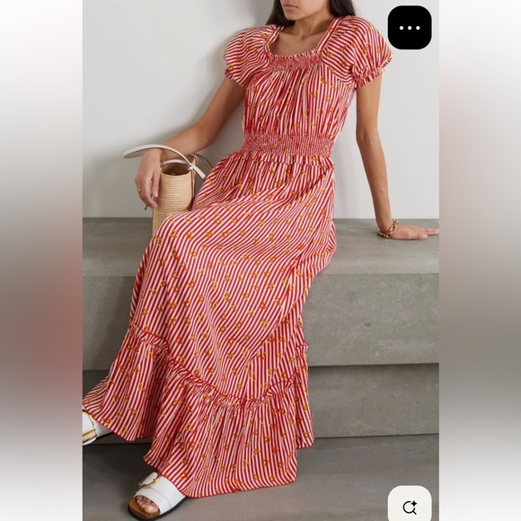 LORETTA CAPONI Stefania gathered printed poplin maxi dress - Picture 3 of 11